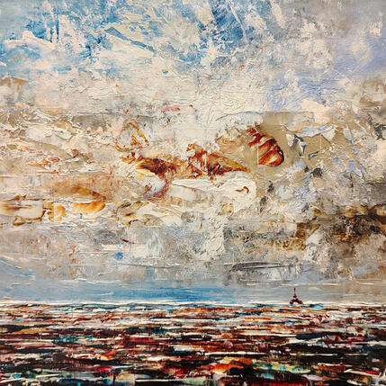 Painting Paris le jour #3 bleu turquoise by Reymond Pierre | Painting Figurative Oil