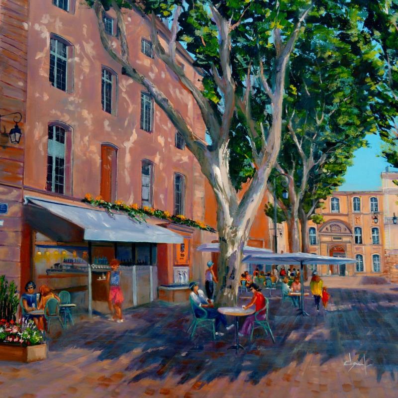 Peinture Place de l'archevêché à Aix en Provence  par Degabriel Véronique | Tableau Figuratif Paysages Urbain Scènes de vie Huile