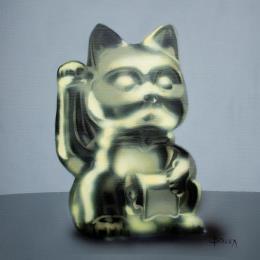 Painting Maneki-neko by Bisoux Morgan | Painting Figurative Oil Animals, Black & White, Pop icons, Still-life