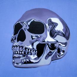 Painting Steel Skull by Bisoux Morgan | Painting Figurative Acrylic Black & White, Portrait, Still-life