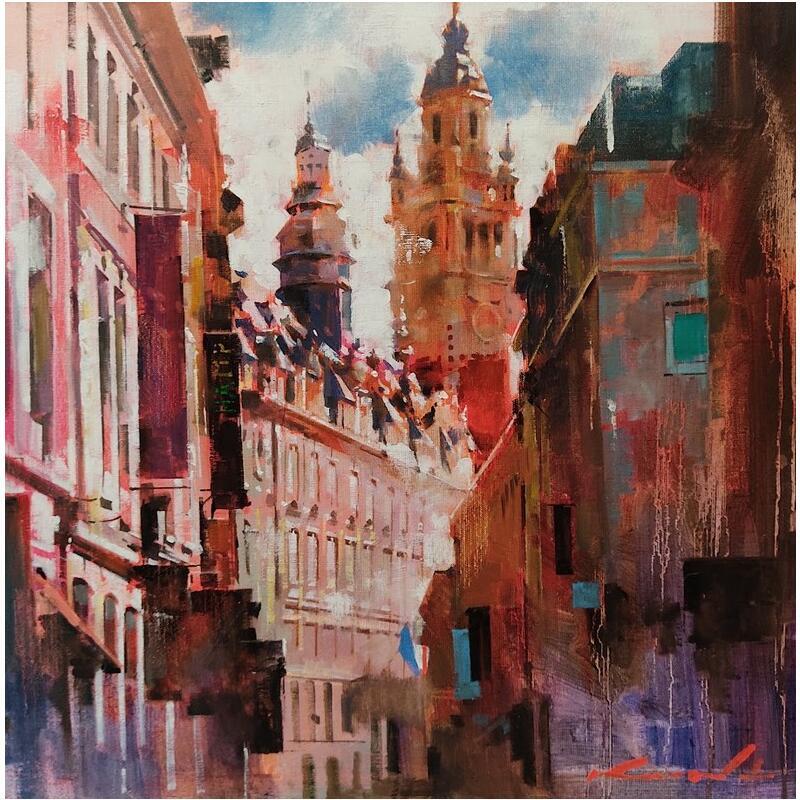 Peinture Lille en Rouge par Man Kwon Young | Tableau