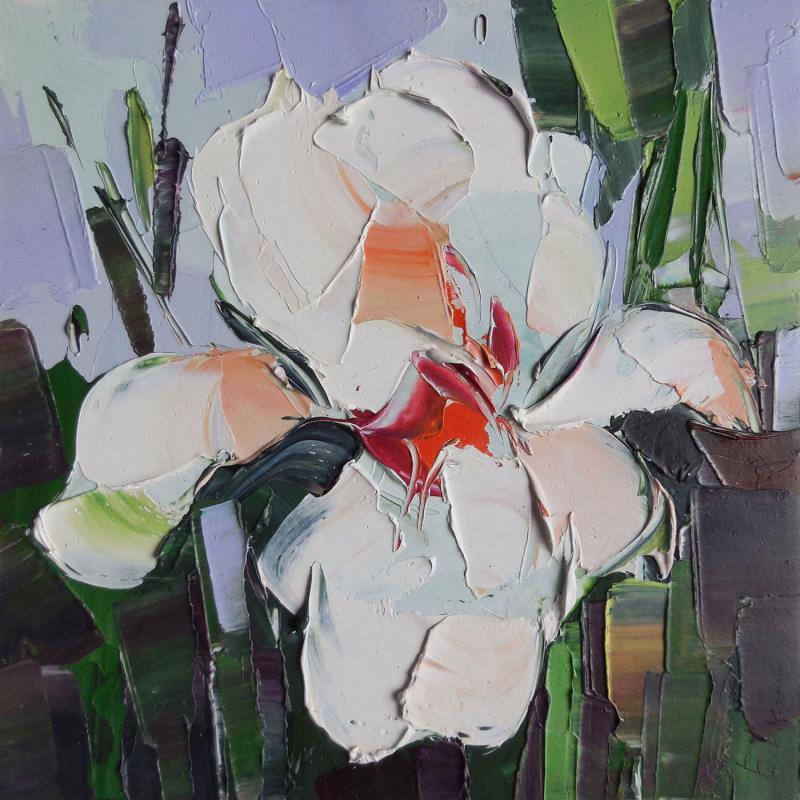 Painting White iris by Lunetskaya Elena | Painting Figurative Oil