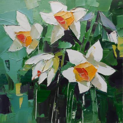 Peinture Blooming daffodils par Lunetskaya Elena | Tableau Figuratif Huile