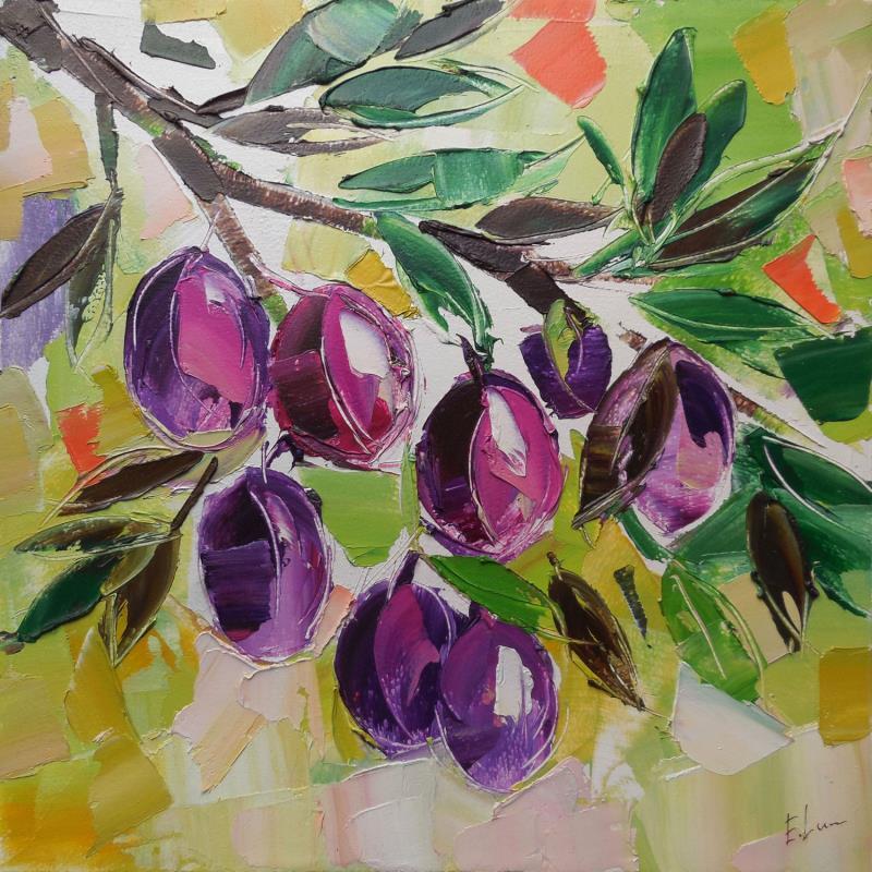 Peinture Plums on a branch par Lunetskaya Elena | Tableau Figuratif Huile