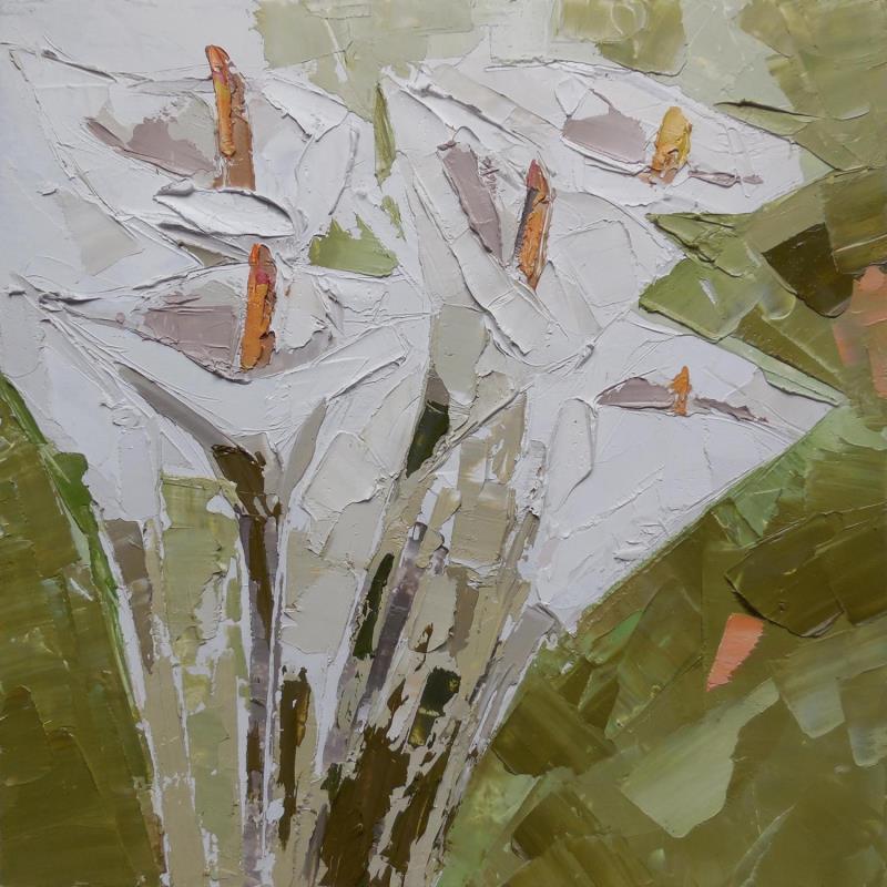 Painting White calla lily by Lunetskaya Elena | Painting Figurative Oil