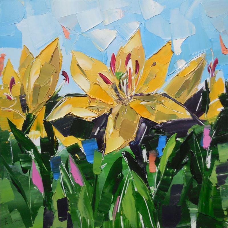 Peinture Yellow Lilies par Lunetskaya Elena | Tableau Figuratif Huile