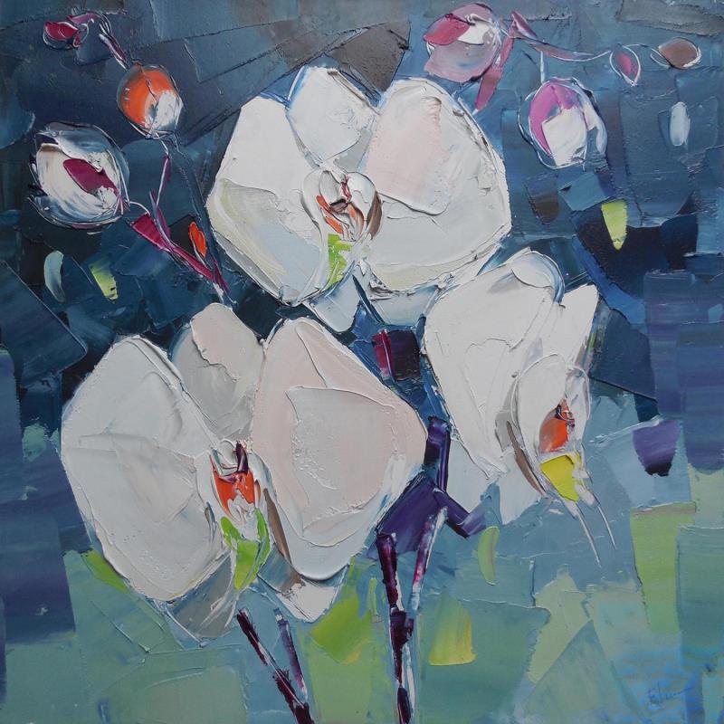 Peinture White orchid par Lunetskaya Elena | Tableau Figuratif Huile