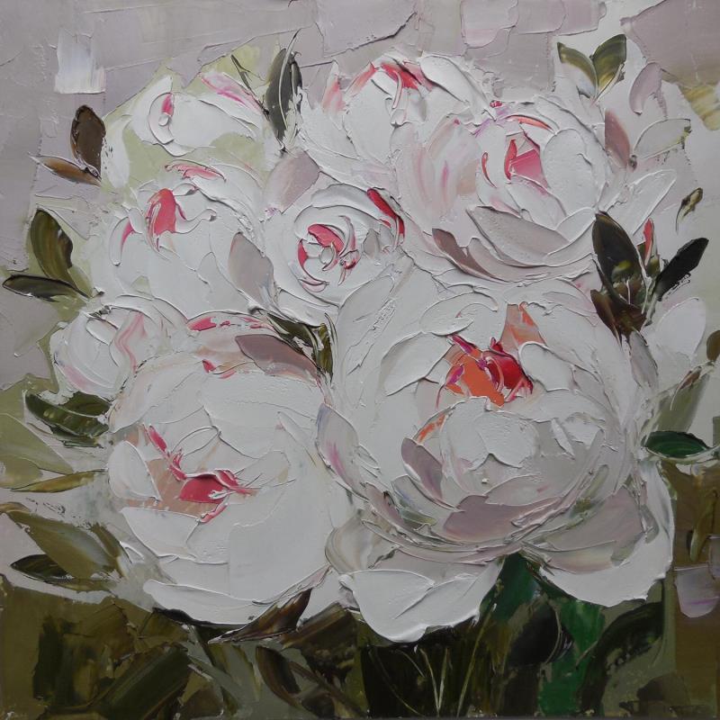 Peinture White peonies par Lunetskaya Elena | Tableau Figuratif Huile