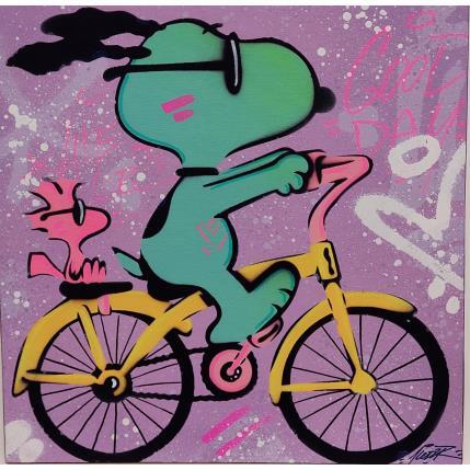 Peinture Snoopy Bicyclette pop par Lemoine Mael | Tableau Street Art Acrylique, Graffiti Icones Pop