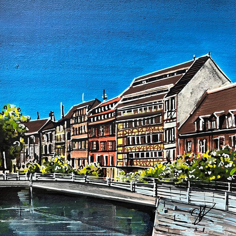 Peinture Immeuble Strasbourgeois et la passerelle des anciennes glacières par Touras Sophie-Kim  | Tableau Réalisme Paysages Urbain Architecture Acrylique