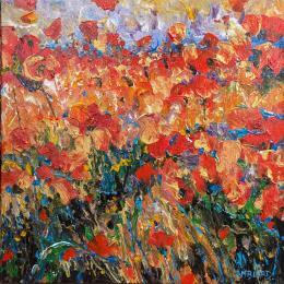 Peinture Mosaique de coquelicots par Amblard Florence | Tableau Impressionnisme Acrylique Nature, Paysages