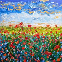 Peinture Coquelicots à laube par Amblard Florence | Tableau Impressionnisme Acrylique Nature, Paysages
