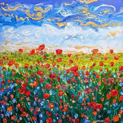 Peinture Coquelicots à laube par Amblard Florence | Tableau Impressionnisme Acrylique Nature, Paysages