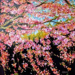 Peinture Fleurs de cerisier par Amblard Florence | Tableau Impressionnisme Acrylique Nature, Paysages