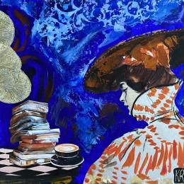 Painting Ton côté sombre  by Romanelli Karine | Painting Figurative Acrylic, Gluing, Paper, Pastel, Posca Life style