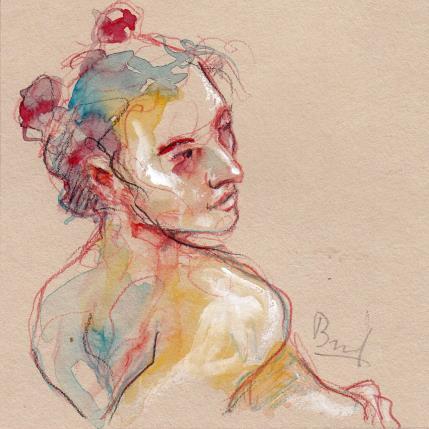 Painting Méline oreilles de souris by Brunel Sébastien | Painting Figurative Watercolor Nude