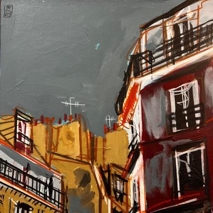 Gemälde Derrière la fenêtre, l'amoureux von Anicet Olivier | Gemälde Figurativ Acryl, Pastell Architektur, Urban