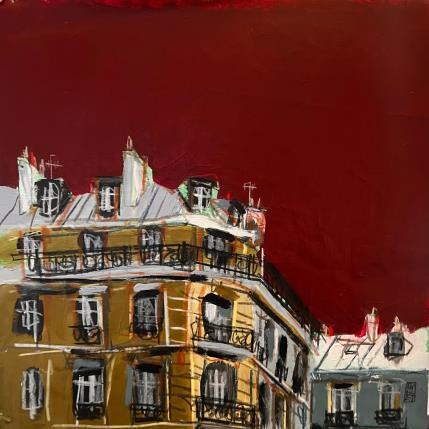 Gemälde L'automne sonne à notre façade  von Anicet Olivier | Gemälde Figurativ Acryl, Pastell Architektur, Urban