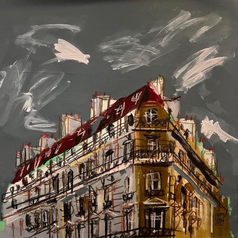 Painting L'hiver sonne à notre façade  by Anicet Olivier | Painting Figurative Urban Architecture Acrylic Pastel