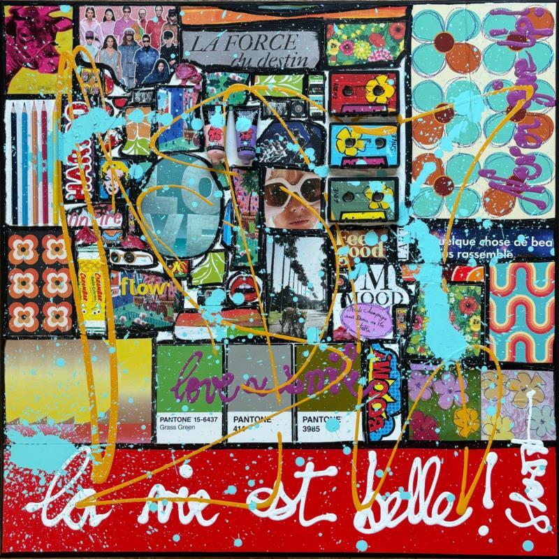 Painting La vie est Belle by Costa Sophie | Painting Pop-art Acrylic Gluing Upcycling