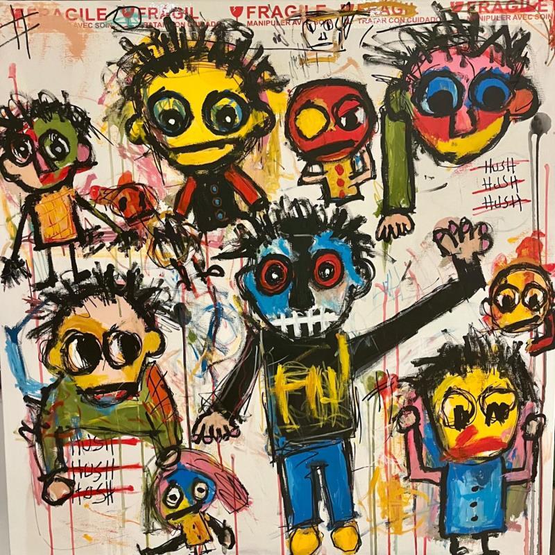 Peinture HUSH 2 par Zaïdi Larbi | Tableau Art Singulier Portraits Acrylique Posca Pastel