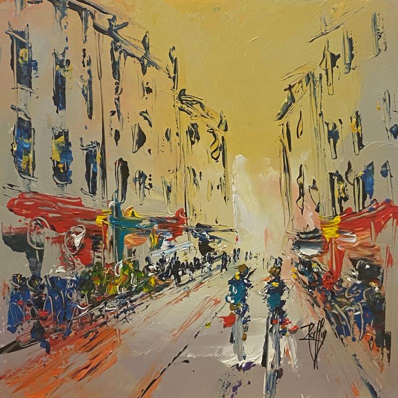 Peinture Balade en Ville par Raffin Christian | Tableau Figuratif Urbain Huile