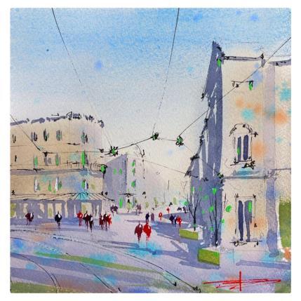 Gemälde La comédie de Montpellier von Bailly Kévin  | Gemälde Figurativ Aquarell, Tinte Architektur, Pop-Ikonen, Urban