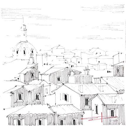 Painting Vue sur les toits, souffle de Montpellier by Bailly Kévin  | Painting Figurative Ink, Watercolor Architecture, Pop icons, Urban