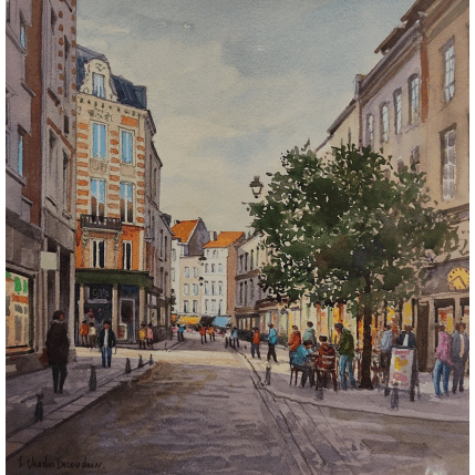 Peinture A Lille, la rue esquermoise par Decoudun Jean charles | Tableau Figuratif Aquarelle Urbain