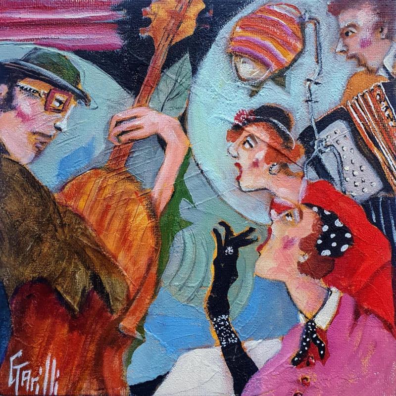 Peinture Subjuguées par un charmant bassiste  par Garilli Nicole | Tableau Figuratif Scènes de vie Acrylique
