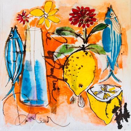 Peinture Fraicheur citronné par Colombo Cécile | Tableau Art naïf Acrylique, Aquarelle, Collage, Encre, Pastel Nature, Natures mortes, Scènes de vie