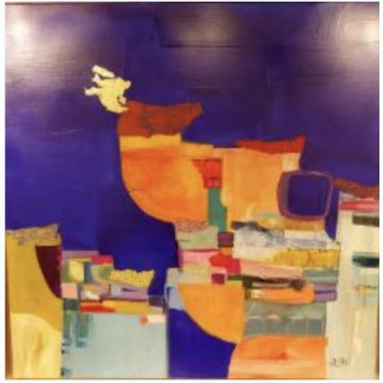 Gemälde Les cabanes de plage von Lau Blou | Gemälde Abstrakt Acryl, Collage