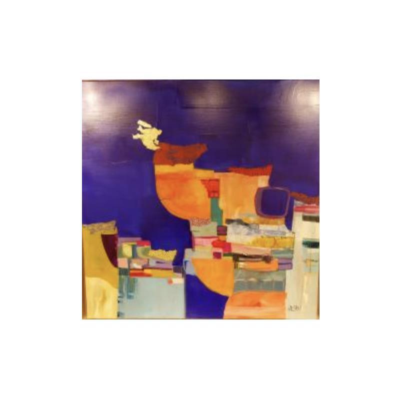 Painting Les cabanes de plage by Lau Blou | Painting Abstract Acrylic Gluing