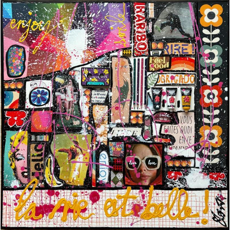 Painting La Vie est Belle by Costa Sophie | Painting Pop-art Acrylic Gluing Upcycling