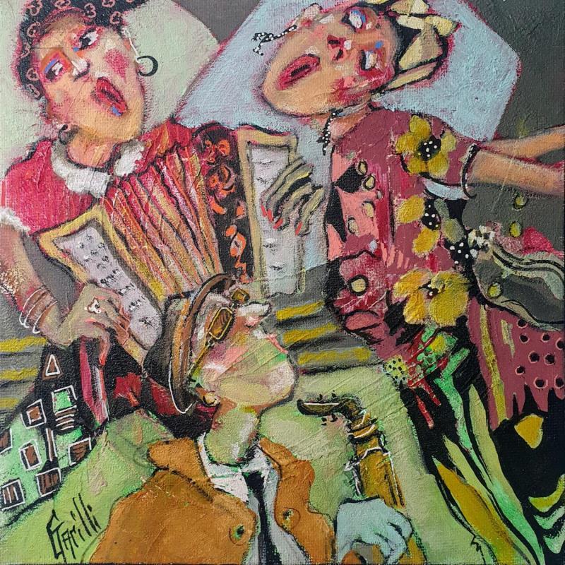Peinture Gypsy jazz evening par Garilli Nicole | Tableau Figuratif Scènes de vie Acrylique