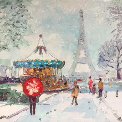 Peinture Le manège dans la neige par Dontu Grigore | Tableau Figuratif Huile Urbain