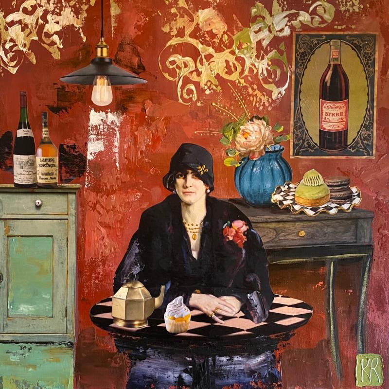 Peinture Simone  par Romanelli Karine | Tableau Figuratif Portraits Scènes de vie Acrylique Collage Posca Pastel Papier