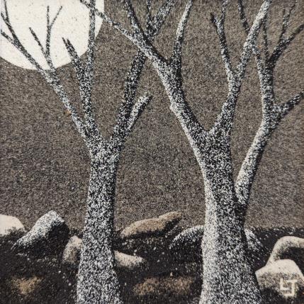 Peinture Clair de lune à Huelgoat par Jovys Laurence | Tableau Matiérisme Sable Paysages