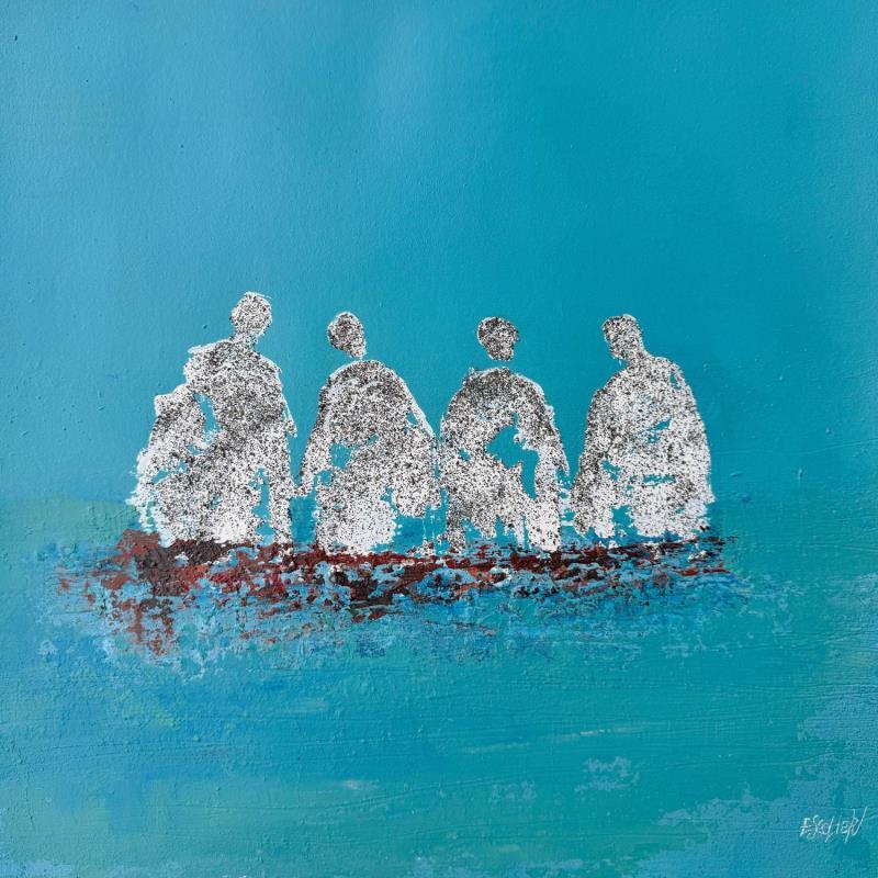 Peinture  Eveiller le ciel en nous par Escolier Odile | Tableau Figuratif Société Scènes de vie Acrylique Sable Pigments