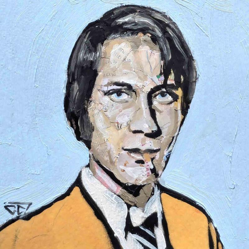 Peinture Jacques Dutronc par G.C.Popartist | Tableau Pop-art Portraits Musique Icones Pop Huile Acrylique Collage Encre Upcycling Papier