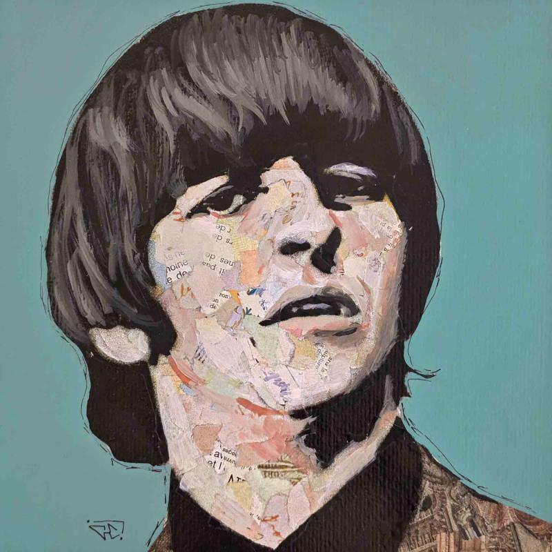 Peinture Ringo Starr par G.C.Popartist | Tableau Pop-art Portraits Musique Icones Pop Huile Acrylique Collage Upcycling