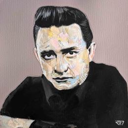 Painting Johnny Cash by G.C.Popartist | Painting Pop-art Acrylic, Gluing, Ink, Oil, Paper, Upcycling Music, Pop icons, Portrait