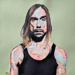 Peinture Iggy Pop par G.C.Popartist | Tableau Pop-art Acrylique, Collage, Encre, Huile, Papier, Upcycling Icones Pop, Musique, Portraits