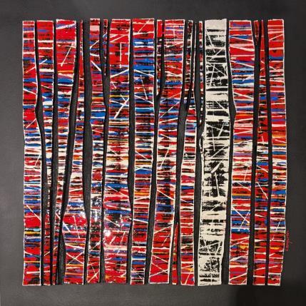 Peinture BC 18 Fine croisée rouge blanc par Langeron Luc | Tableau Matiérisme Acrylique, Bois, Résine Minimaliste