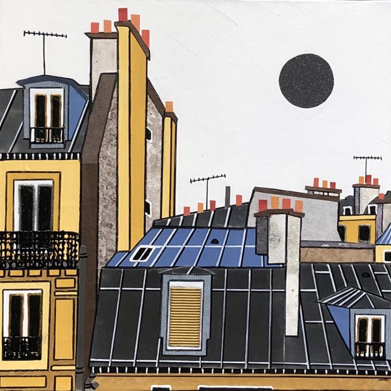 Painting Le jour se lève by Lovisa | Painting Figurative Urban Acrylic Gluing Posca Upcycling Paper