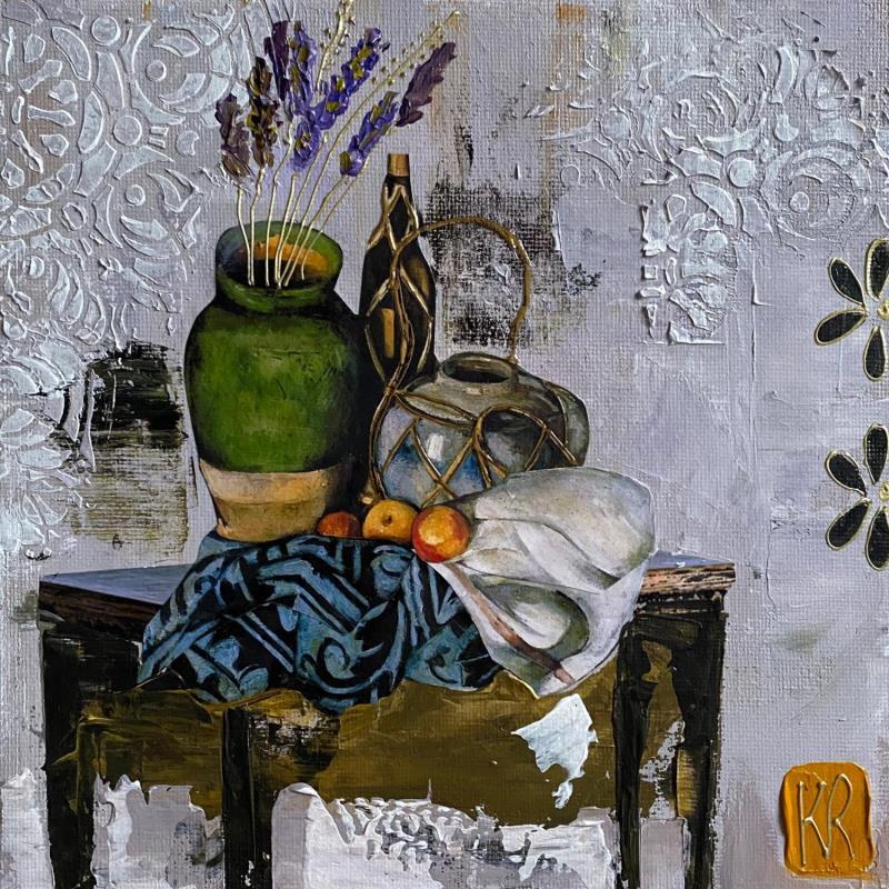 Painting Clin d’œil à Cezanne 5  by Romanelli Karine | Painting Figurative Still-life Acrylic Gluing Posca Pastel Gold leaf Paper