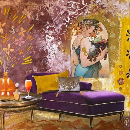 Gemälde Vendanges von Romanelli Karine | Gemälde Figurativ Acryl, Collage, Papier, Pastell, Posca Alltagsszenen, Porträt