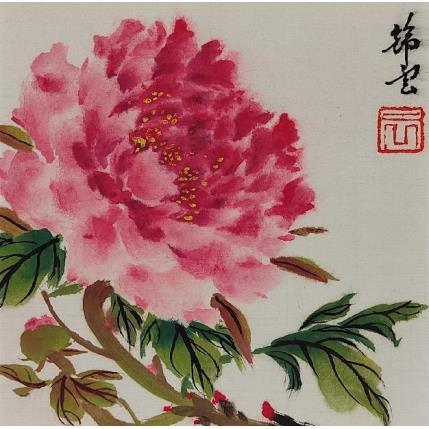 Peinture Pivoine rose par Tayun | Tableau Figuratif Encre