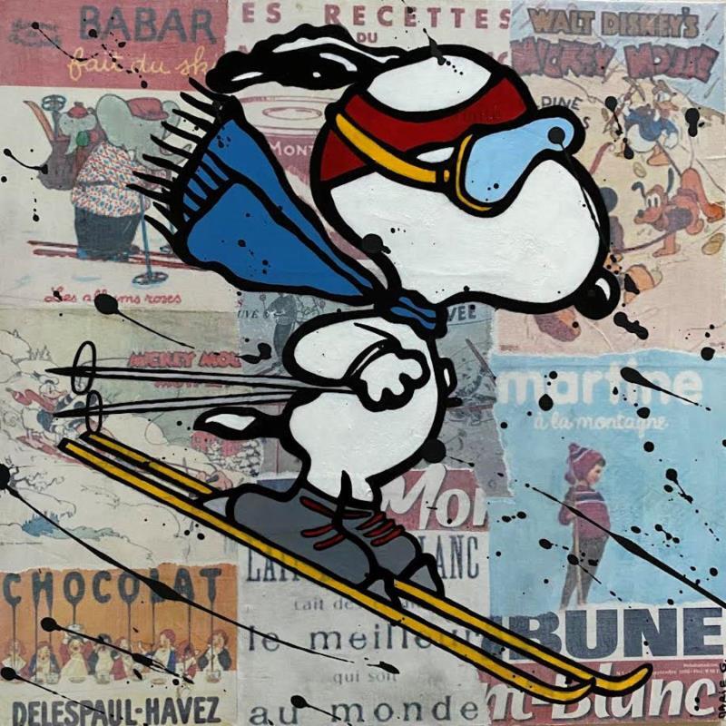Peinture F4  Snoopy à la montagne par Marie G.  | Tableau Pop-art Icones Pop Bois Acrylique Collage
