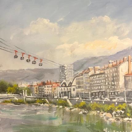 Peinture Les bulles volant eu dessus de Grenoble par Lallemand Yves | Tableau Figuratif Acrylique Urbain